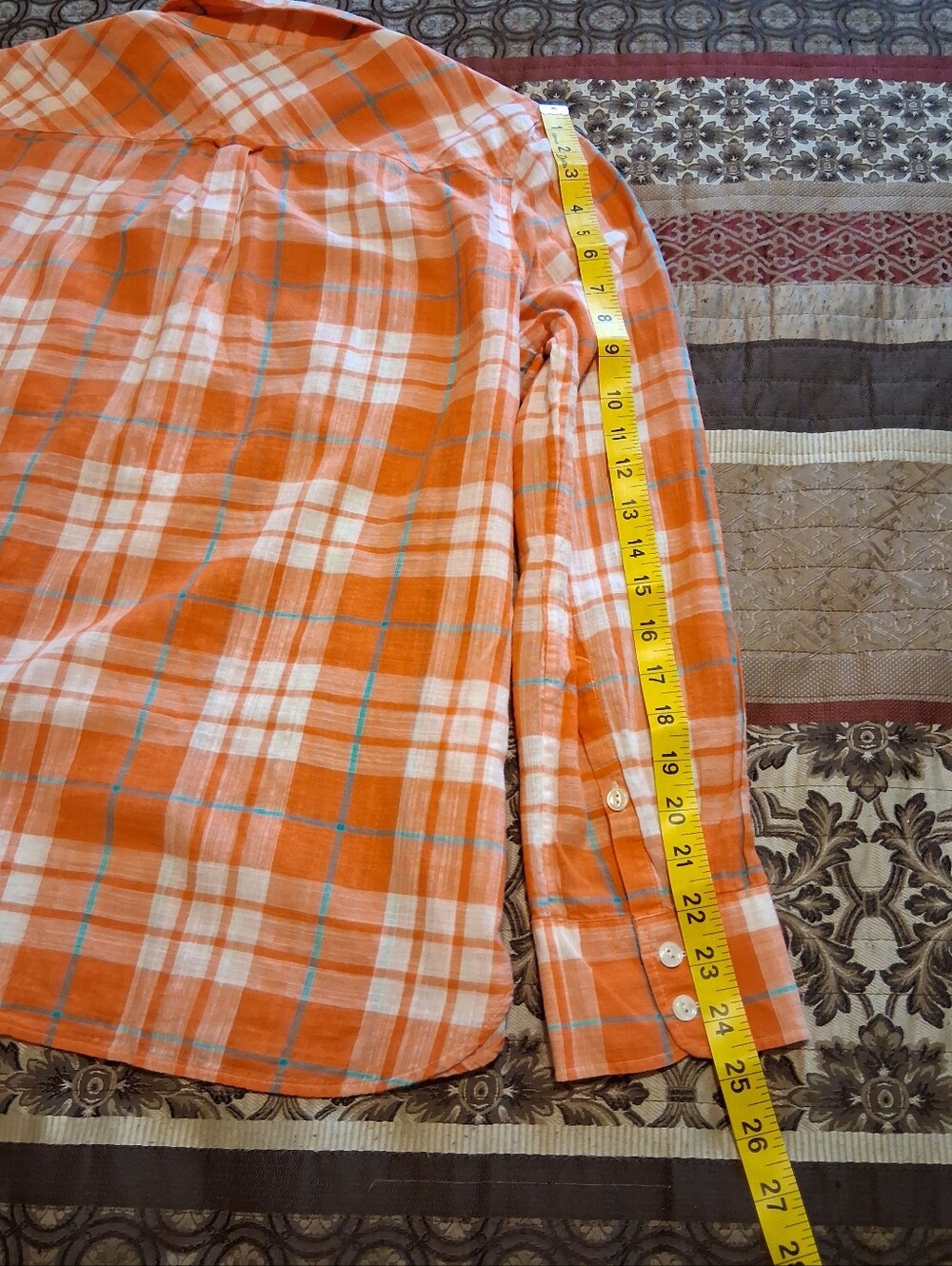 J. Crew Women Long Sleeve Top Tunic Sz10 Orange/White Plaid Pocket - Picture 10 of 11